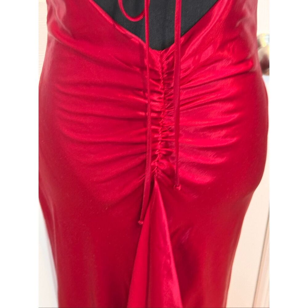 Kiki U.S.A Red Satin Maxi Dress Open Back Lace-Up Evening Gown Size S Chic - Picture 6 of 15